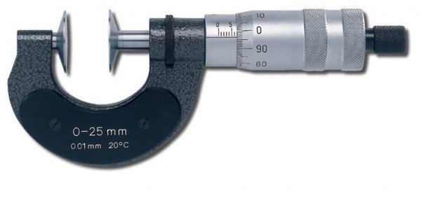 Analoge Bügelmessschraube für Zahnweitenmessungen Modul 0,8 bis 6, Stg. 1,0 mm, 200-225 mm