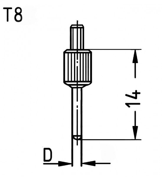 Messeinsatz aus Stahl, 4mm, Ø2mm, M2,5x0,45-6g, L 5mm, brüniert, für Messuhren und Feinzeiger