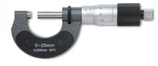 Analoge Bügelmessschraube mit Klemmeinrichtung und Gefühlsratsche, 0-25 mm, Steigung 0,5 mm