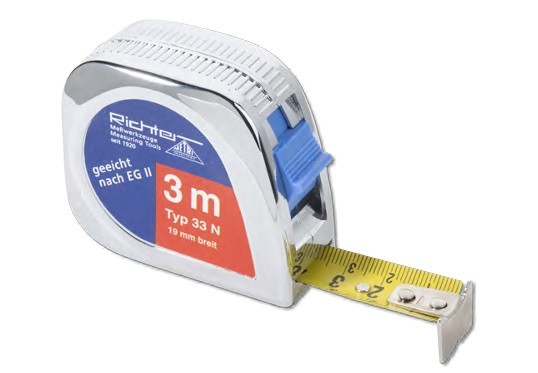 Taschenrollbandmaß geeicht nach EG-Genauigkeitsklasse II, Länge 3000 mm, Breite 19 mm